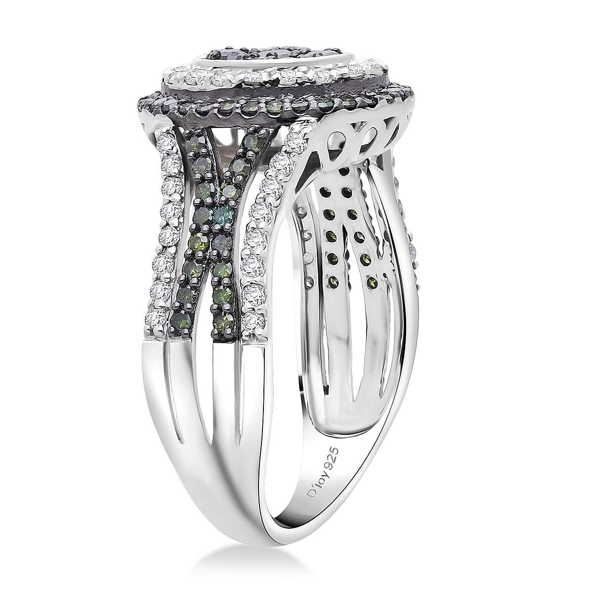 Doorbuster D'Joy Green and White Diamond 1.00 ctw Desert Sunrise Ring in Rhodium Over Sterling Silver (Size 10.0) image number 3