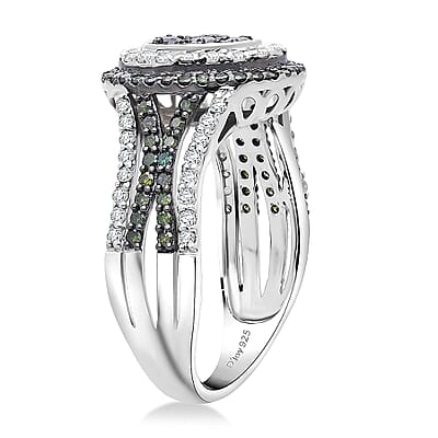  D'Joy Green and White Diamond 1.00 ctw Desert Sunrise Ring in Rhodium Over Sterling Silver (Size 10.0)
