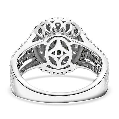  D'Joy Green and White Diamond 1.00 ctw Desert Sunrise Ring in Rhodium Over Sterling Silver (Size 10.0)