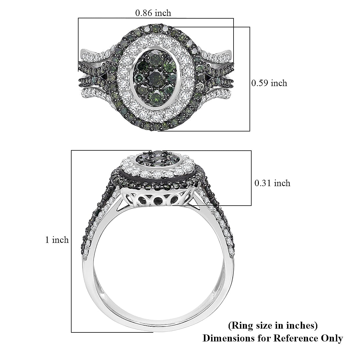  D'Joy Green and White Diamond 1.00 ctw Desert Sunrise Ring in Rhodium Over Sterling Silver (Size 10.0)