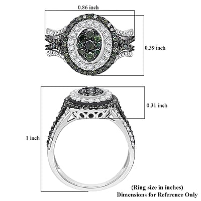 D'Joy Green and White Diamond 1.00 ctw Desert Sunrise Ring in Rhodium Over Sterling Silver (Size 10.0)