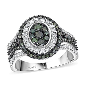 Doorbuster D'Joy Green and White Diamond 1.00 ctw Desert Sunrise Ring in Rhodium Over Sterling Silver (Size 7.0)