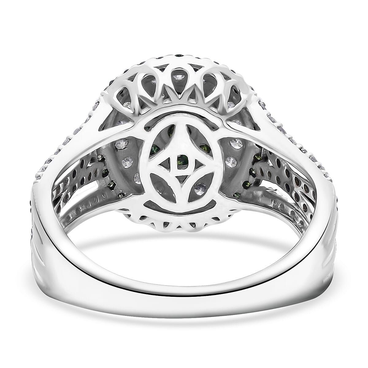Doorbuster D'Joy Green and White Diamond 1.00 ctw Desert Sunrise Ring in Rhodium Over Sterling Silver (Size 7.0) image number 4