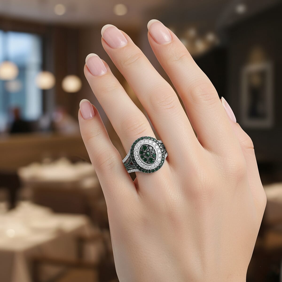 Doorbuster D'Joy Green and White Diamond 1.00 ctw Desert Sunrise Ring in Rhodium Over Sterling Silver (Size 8.0) image number 2