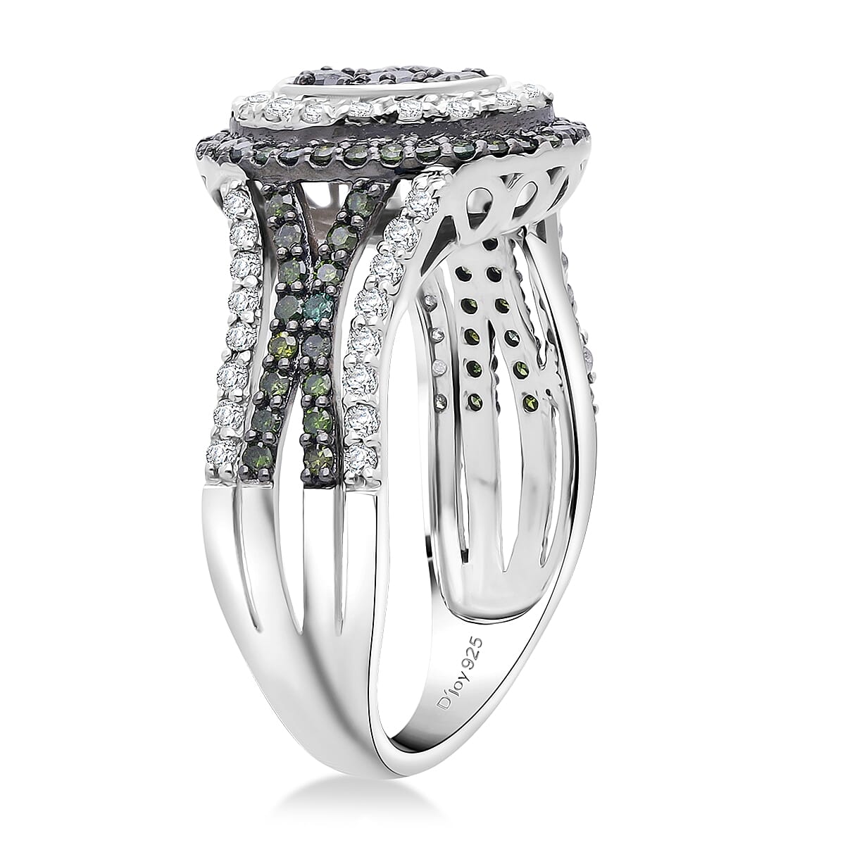Doorbuster D'Joy Green and White Diamond 1.00 ctw Desert Sunrise Ring in Rhodium Over Sterling Silver (Size 8.0) image number 3
