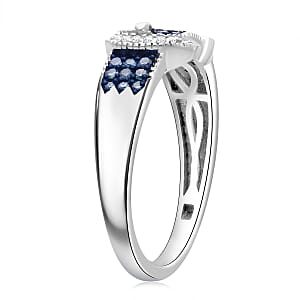  D'Joy Blue and White Diamond 0.25 ctw Buckle Ring in Rhodium Over Sterling Silver (Size 8.0)