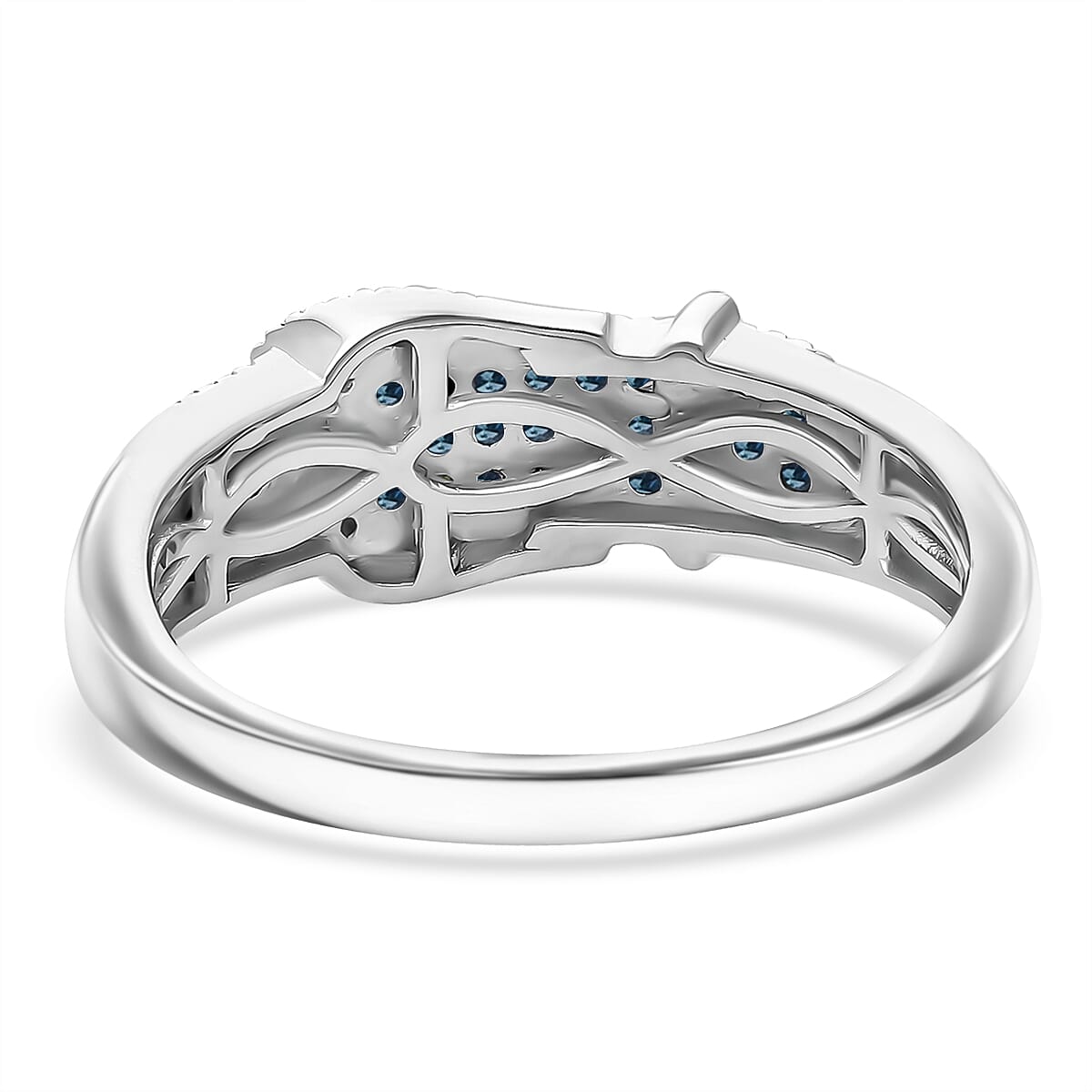 D'Joy Blue and White Diamond 0.25 ctw Buckle Ring in Rhodium Over Sterling Silver (Size 8.0) image number 3