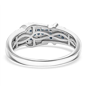  D'Joy Blue and White Diamond 0.25 ctw Buckle Ring in Rhodium Over Sterling Silver (Size 8.0)