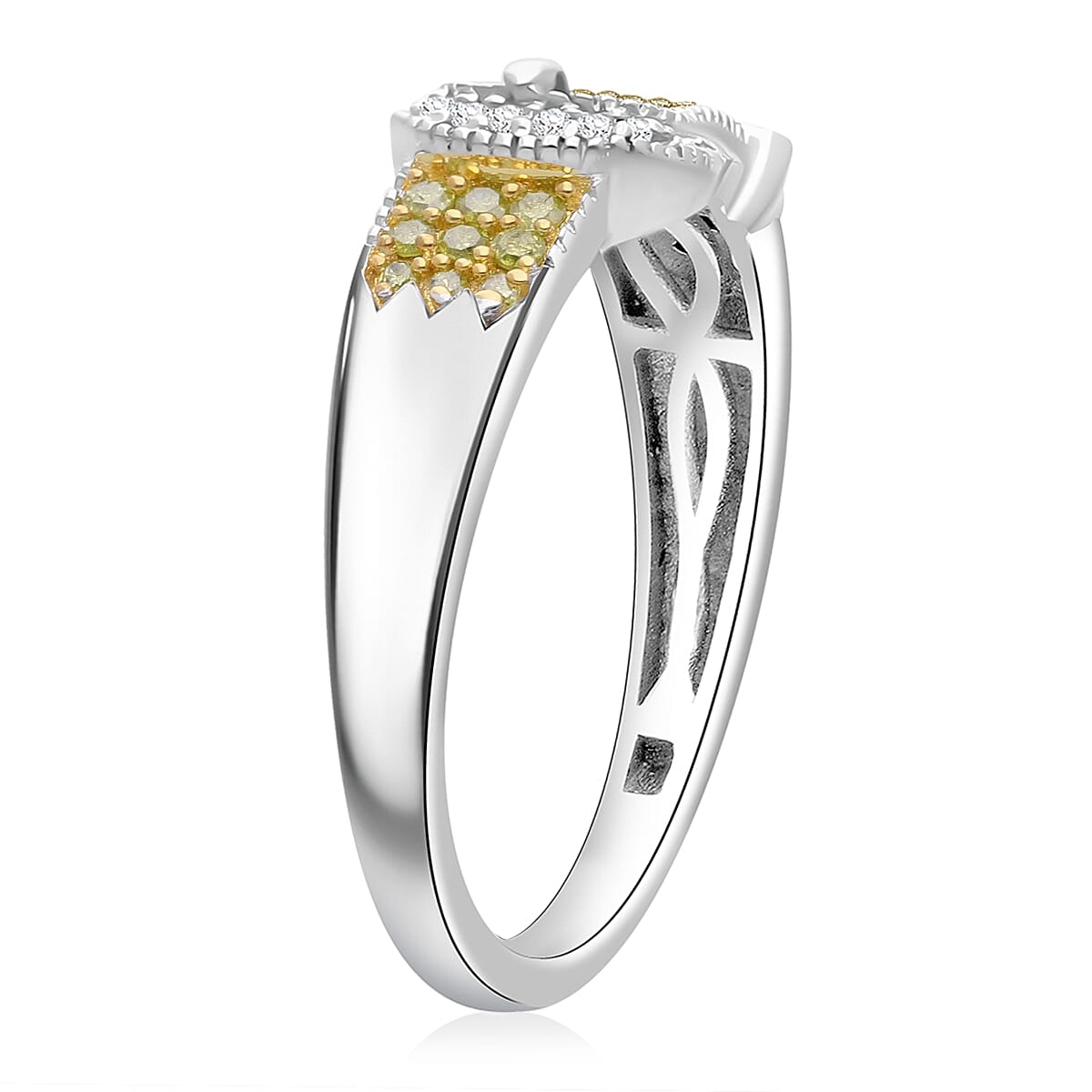  D'Joy Yellow and White Diamond 0.25 ctw Buckle Ring in Rhodium Over Sterling Silver (Size 10.0) image number 3
