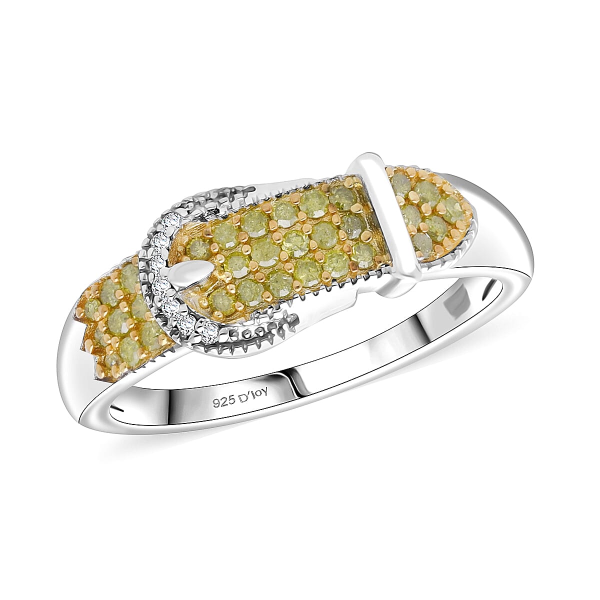 D'Joy Yellow Diamond, Diamond Buckle Ring in Rhodium Over Sterling Silver 0.25 ctw (Size 5.0) image number 0