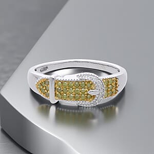 D'Joy Yellow Diamond, Diamond Buckle Ring in Rhodium Over Sterling Silver 0.25 ctw (Size 5.0)