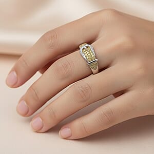 D'Joy Yellow Diamond, Diamond Buckle Ring in Rhodium Over Sterling Silver 0.25 ctw (Size 5.0)