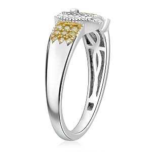 D'Joy Yellow Diamond, Diamond Buckle Ring in Rhodium Over Sterling Silver 0.25 ctw (Size 5.0)