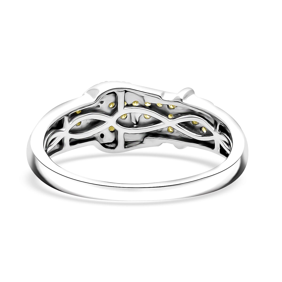 D'Joy Yellow Diamond, Diamond Buckle Ring in Rhodium Over Sterling Silver 0.25 ctw (Size 5.0) image number 4