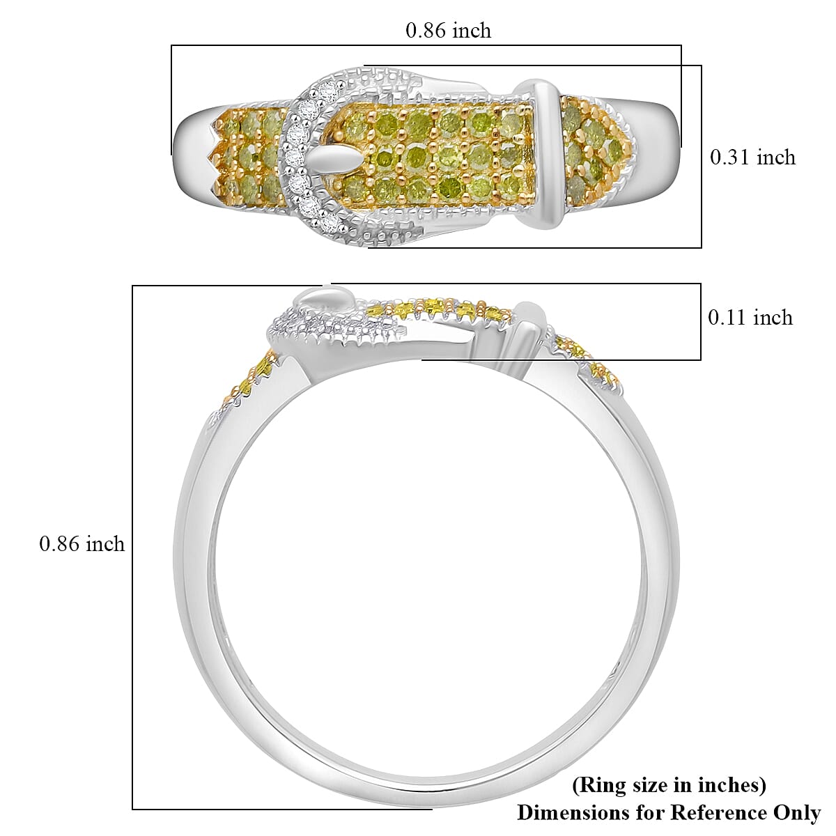 D'Joy Yellow Diamond, Diamond Buckle Ring in Rhodium Over Sterling Silver 0.25 ctw (Size 5.0) image number 5