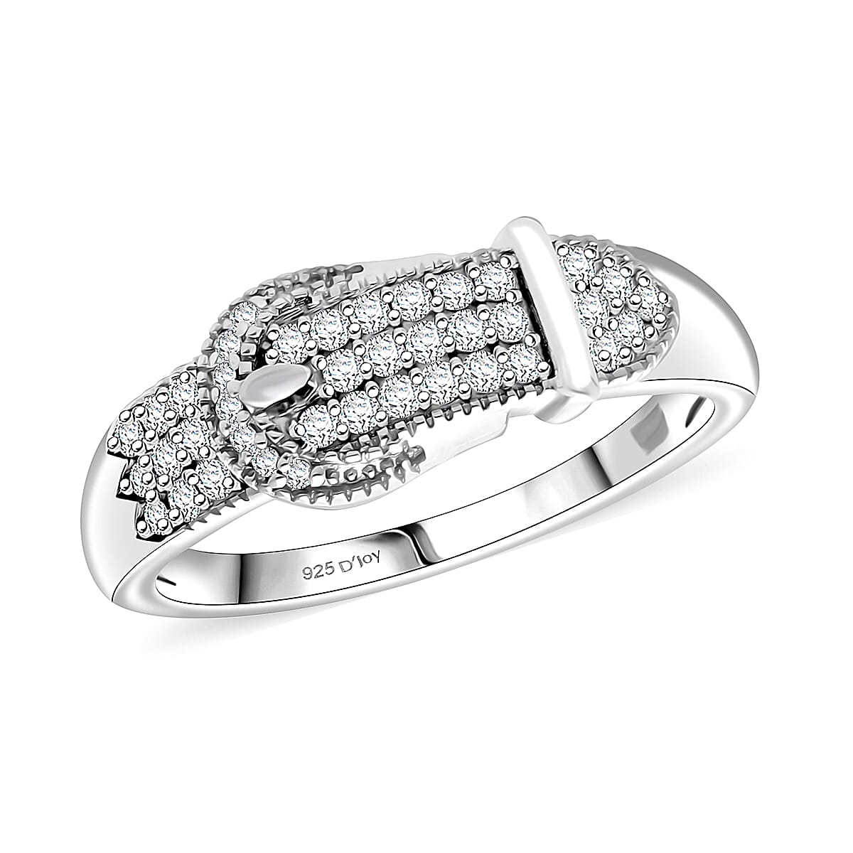  D'Joy Diamond 0.25 ctw Buckle Ring in Rhodium Over Sterling Silver (Size 5.0) image number 0
