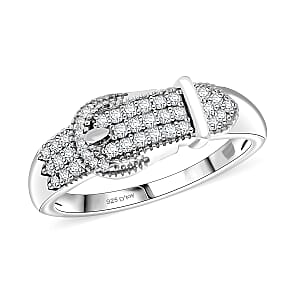  D'Joy Diamond 0.25 ctw Buckle Ring in Rhodium Over Sterling Silver (Size 5.0)