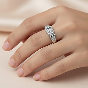  D'Joy Diamond 0.25 ctw Buckle Ring in Rhodium Over Sterling Silver (Size 5.0)