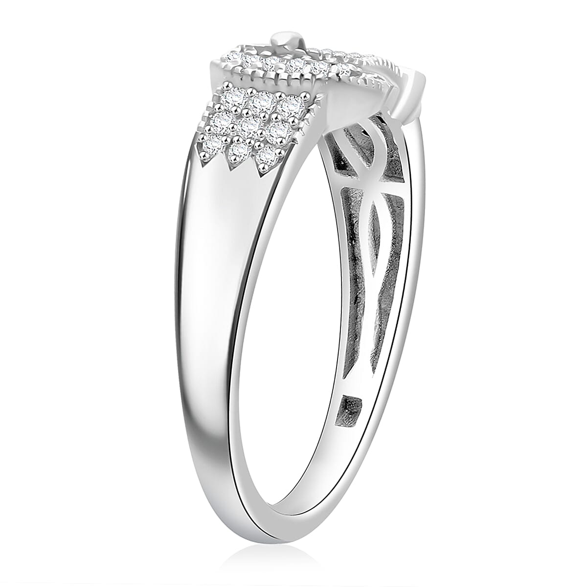  D'Joy Diamond 0.25 ctw Buckle Ring in Rhodium Over Sterling Silver (Size 5.0) image number 2