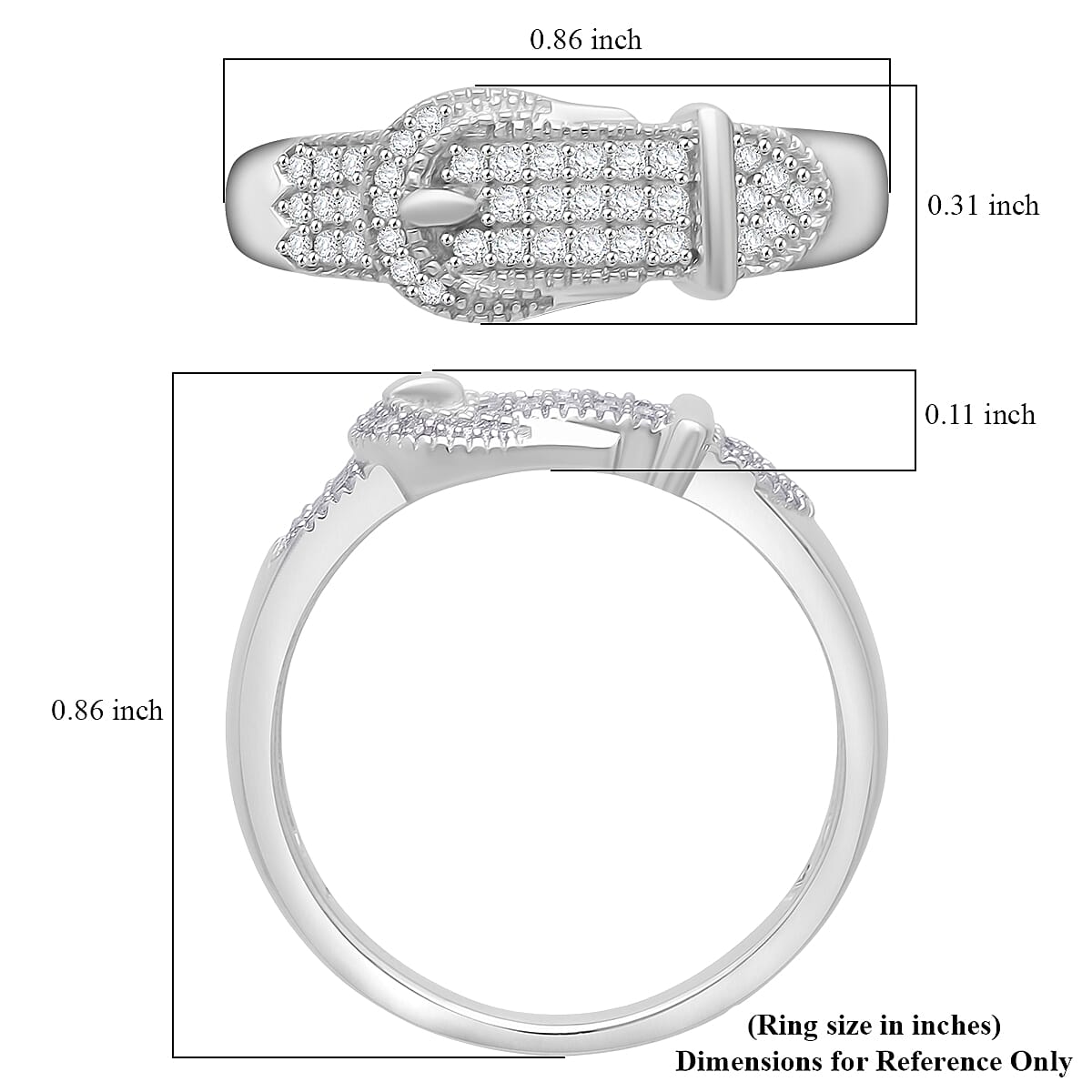  D'Joy Diamond 0.25 ctw Buckle Ring in Rhodium Over Sterling Silver (Size 5.0) image number 4