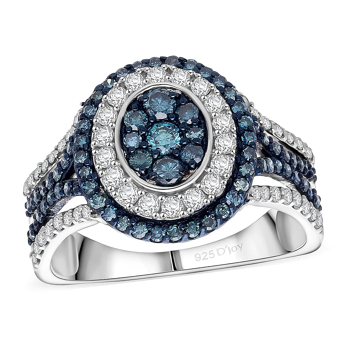 D'Joy Blue and White Diamond 1.00 ctw Desert Sunrise Ring in Rhodium Over Sterling Silver (Size 10.0)