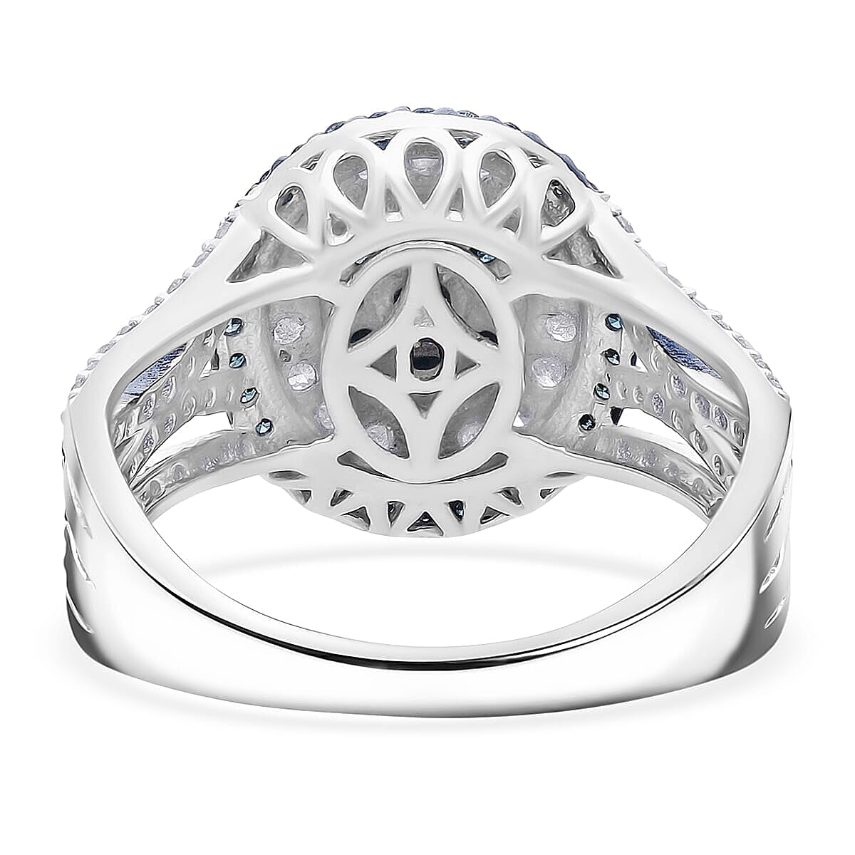  D'Joy Blue and White Diamond 1.00 ctw Desert Sunrise Ring in Rhodium Over Sterling Silver (Size 10.0) image number 4