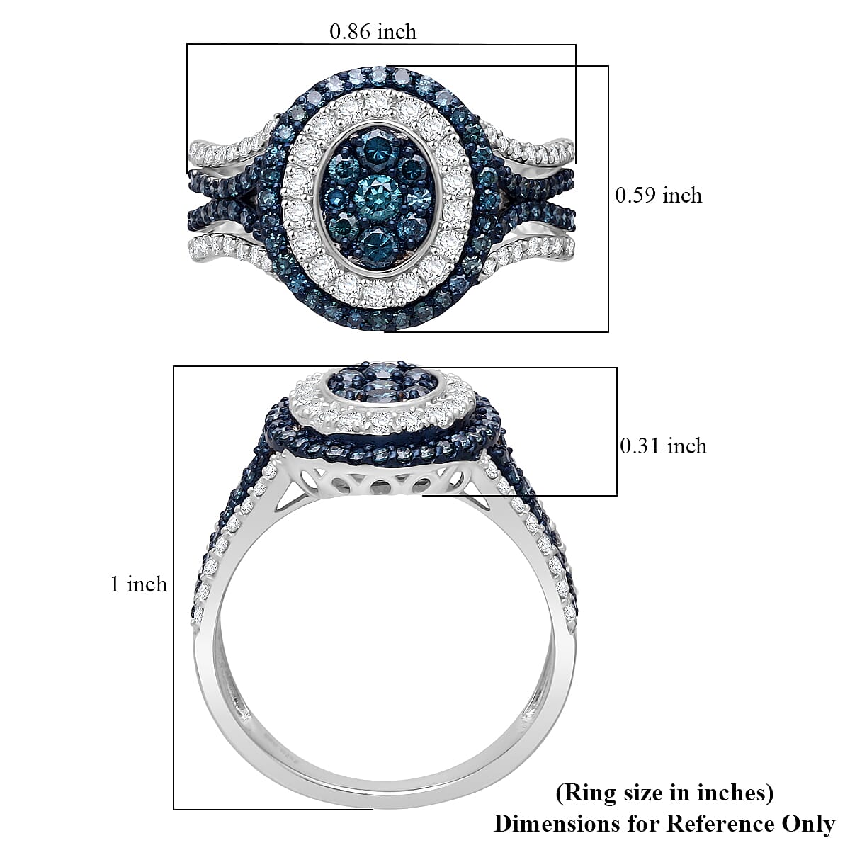 Doorbuster D'Joy Blue and White Diamond 1.00 ctw Desert Sunrise Ring in Rhodium Over Sterling Silver (Size 6.0) image number 5
