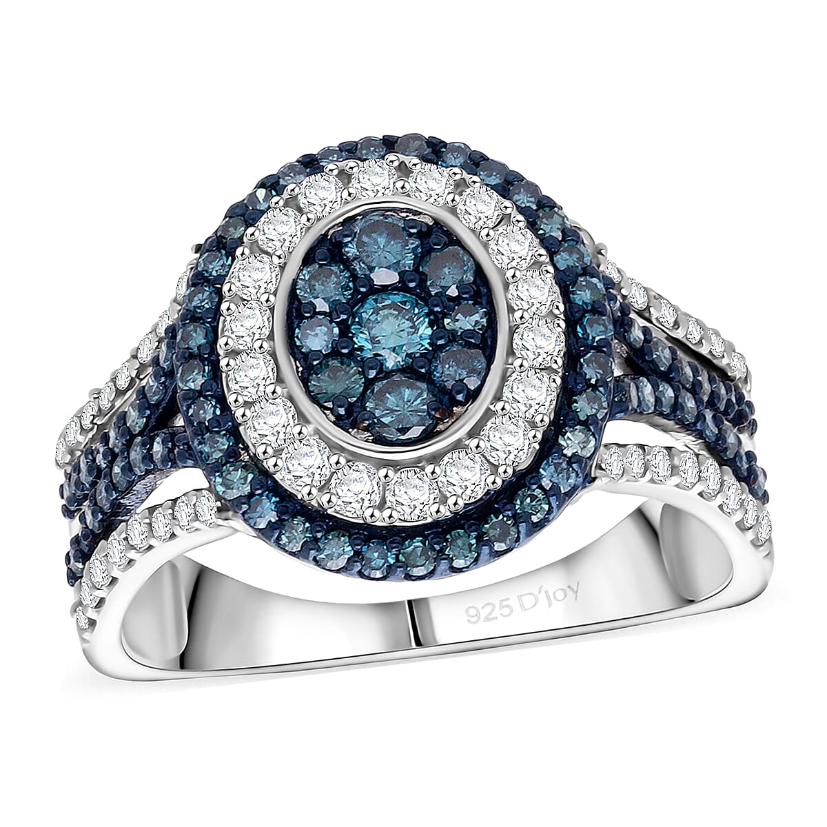 D'Joy Blue and White Diamond 1.00 ctw Desert Sunrise Ring in Rhodium Over Sterling Silver (Size 8.0)