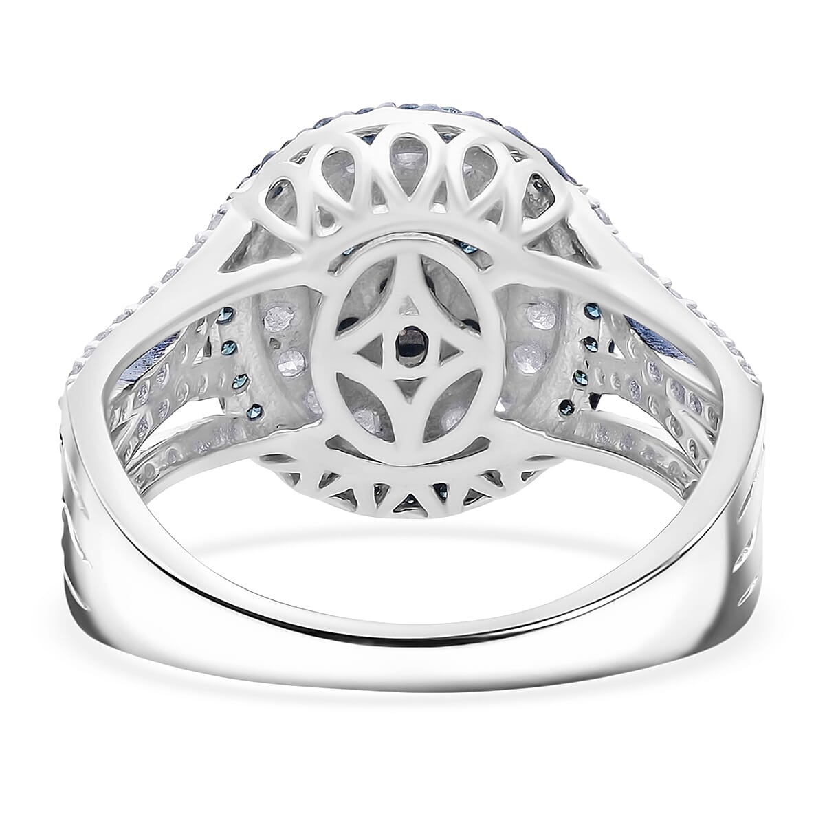 D'Joy Blue and White Diamond 1.00 ctw Desert Sunrise Ring in Rhodium Over Sterling Silver (Size 8.0)