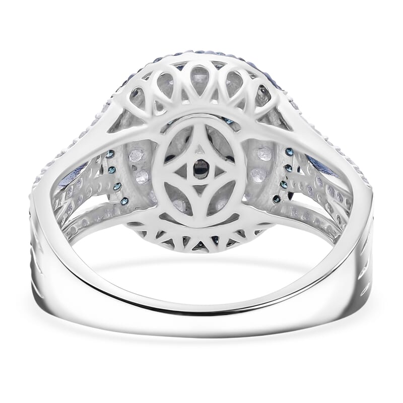 D'Joy Blue and White Diamond 1.00 ctw Desert Sunrise Ring in Rhodium Over Sterling Silver (Size 8.0)