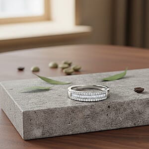  D'Joy Diamond 0.25 ctw Corridor Band Ring in Rhodium Over Sterling Silver (Size 5.0)