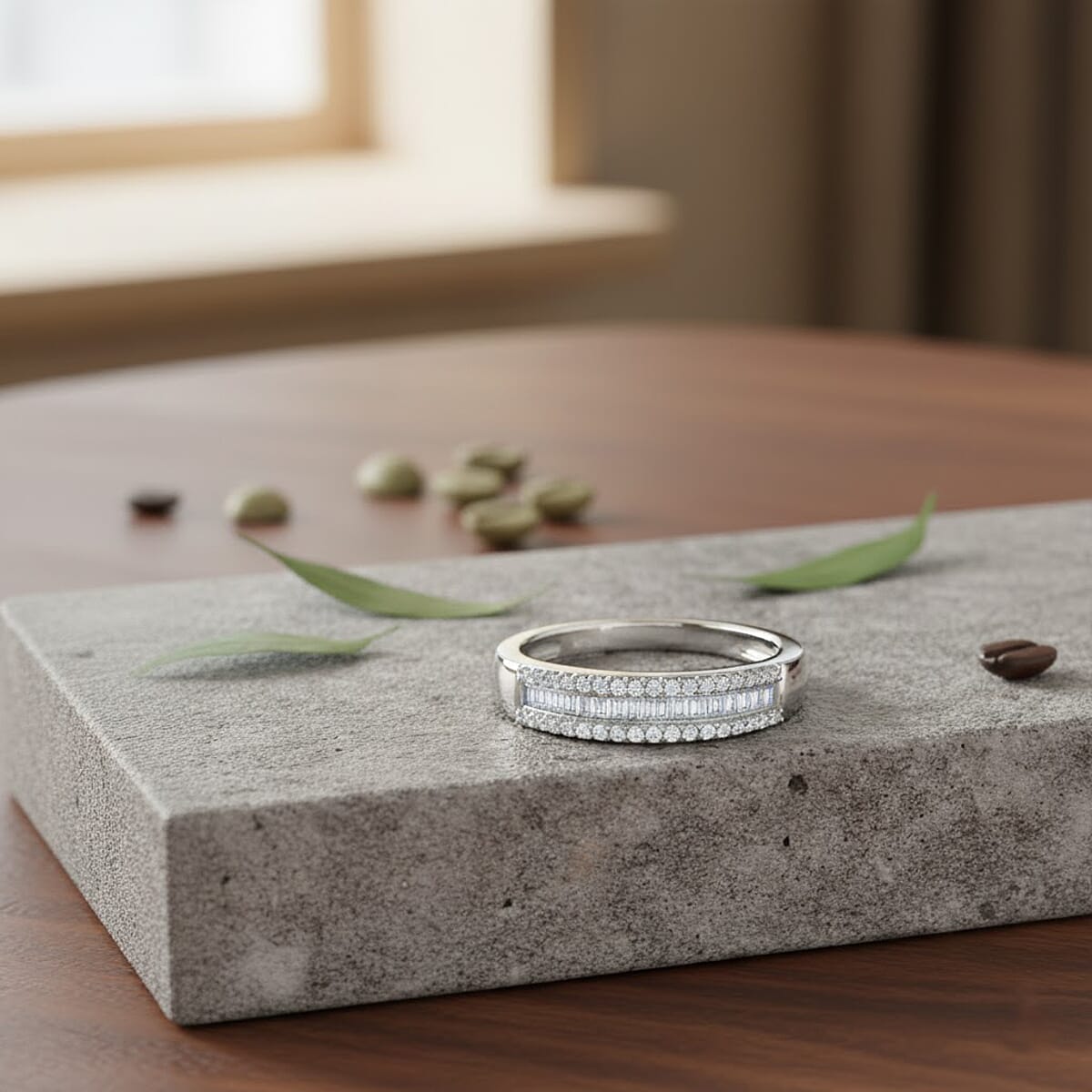 Doorbuster D'Joy Diamond 0.25 ctw Corridor Band Ring in Rhodium Over Sterling Silver (Size 7.0) image number 1