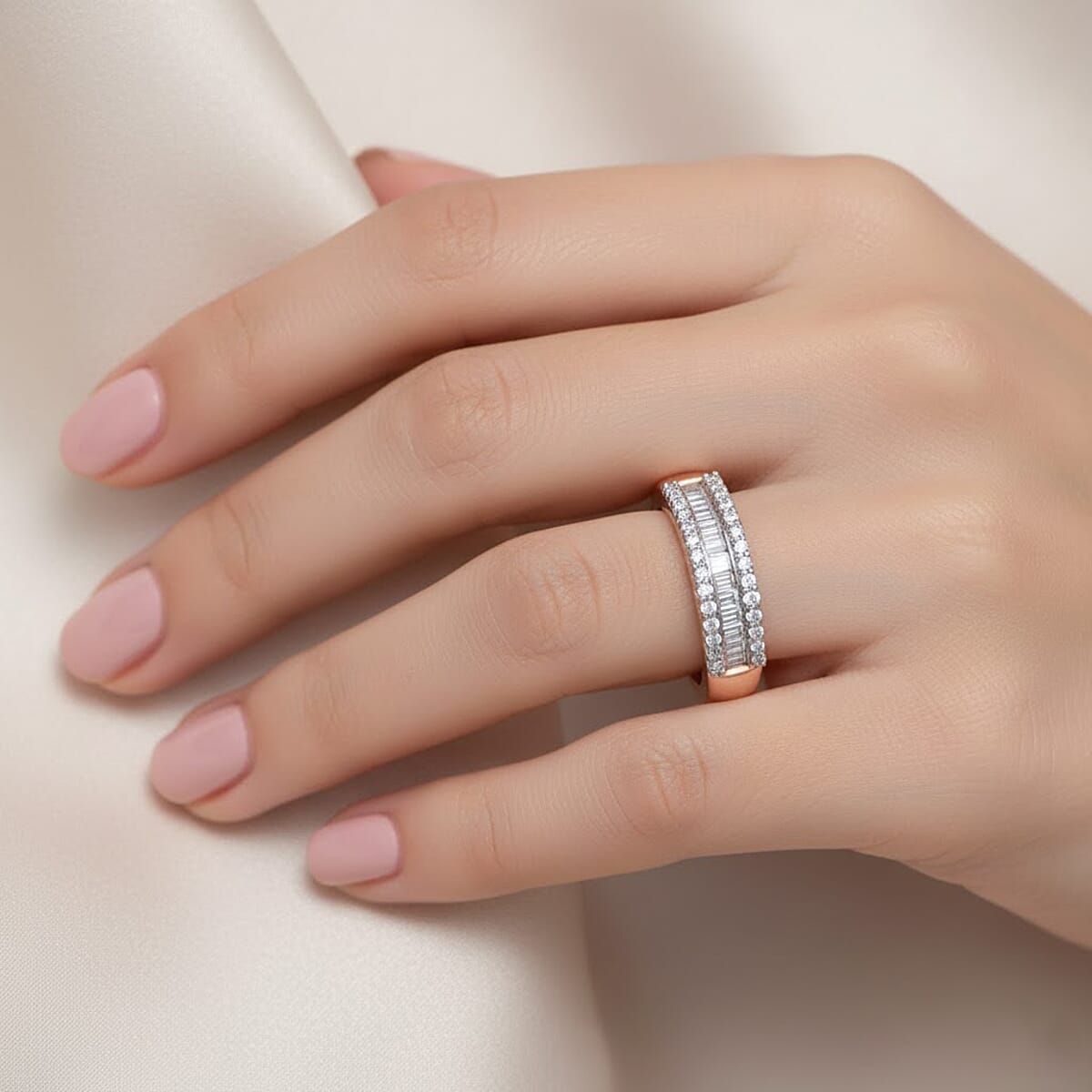 Doorbuster D'Joy Diamond 0.25 ctw Corridor Band Ring in 18K Vermeil Rose Gold Over Sterling Silver (Size 5.0) image number 2