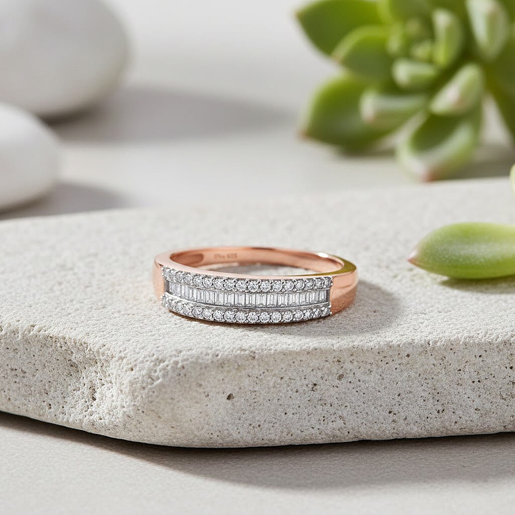 D'Joy Diamond 0.25 ctw Corridor Band Ring in 18K Vermeil Rose Gold Over Sterling Silver (Size 9.0)