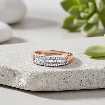 D'Joy Diamond 0.25 ctw Corridor Band Ring in 18K Vermeil Rose Gold Over Sterling Silver (Size 9.0)