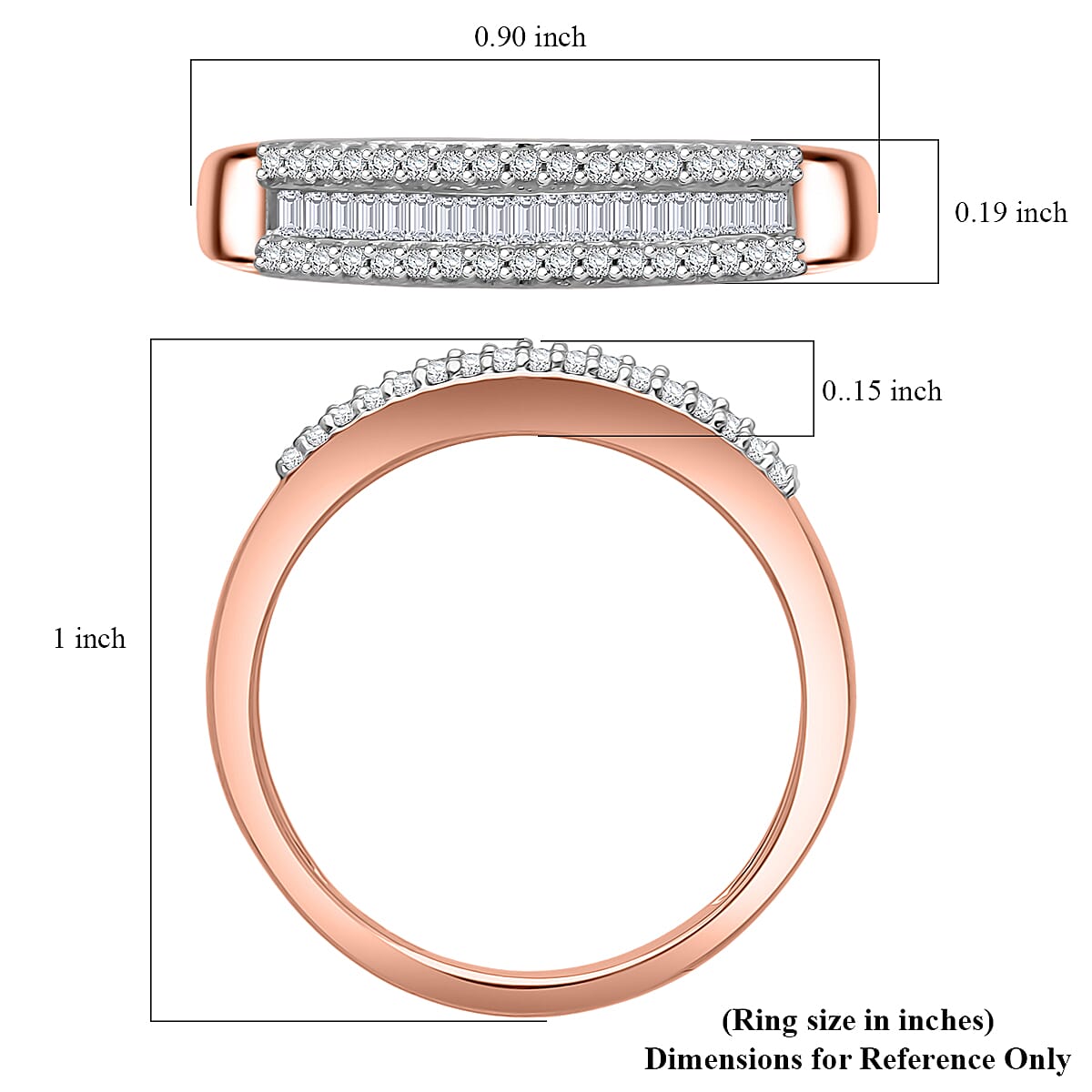D'Joy Diamond 0.25 ctw Corridor Band Ring in 18K Vermeil Rose Gold Over Sterling Silver (Size 9.0)