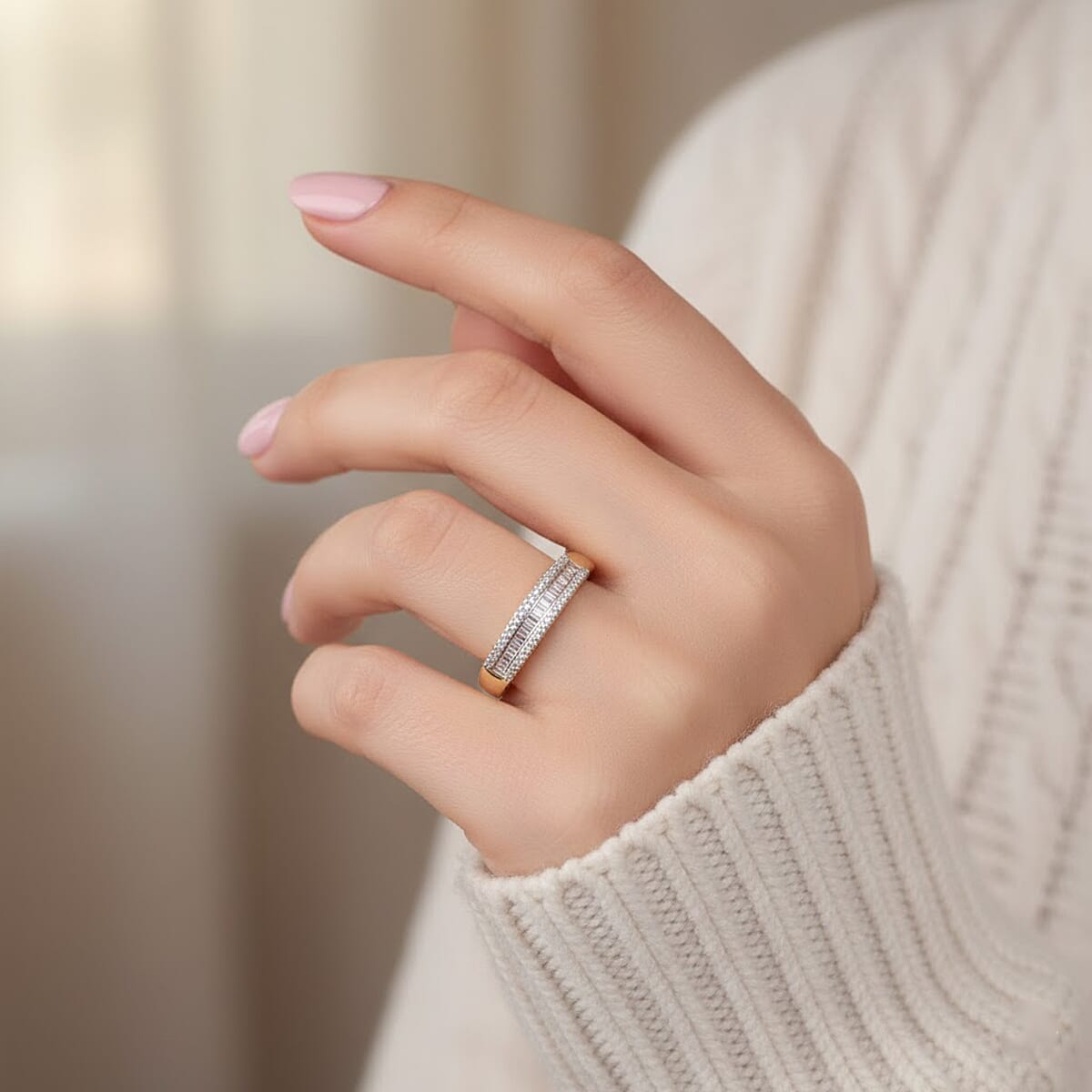 Doorbuster D'Joy Diamond 0.25 ctw Corridor Band Ring in 18K Vermeil Yellow Gold Over Sterling Silver (Size 7.0) image number 2