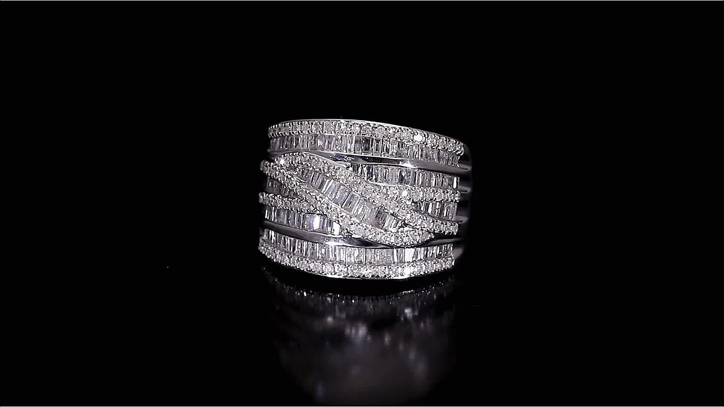 D'Joy Diamond Bridge Over Ring in Rhodium Over Sterling Silver (Size 8.0) 1.00 ctw