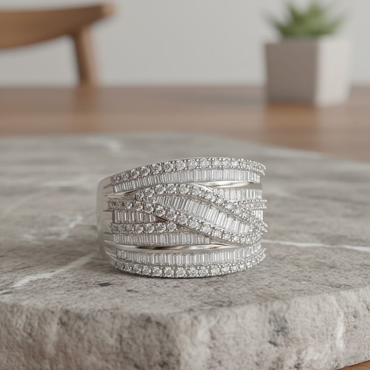 D'Joy Diamond Bridge Over Ring in Rhodium Over Sterling Silver (Size 8.0) 1.00 ctw image number 1