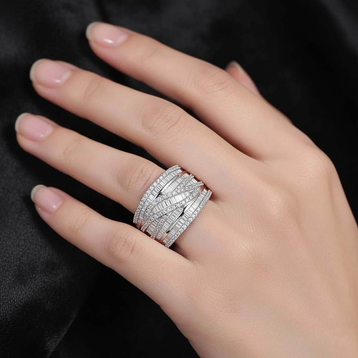 D'Joy Diamond Bridge Over Ring in Rhodium Over Sterling Silver (Size 8.0) 1.00 ctw image number 2