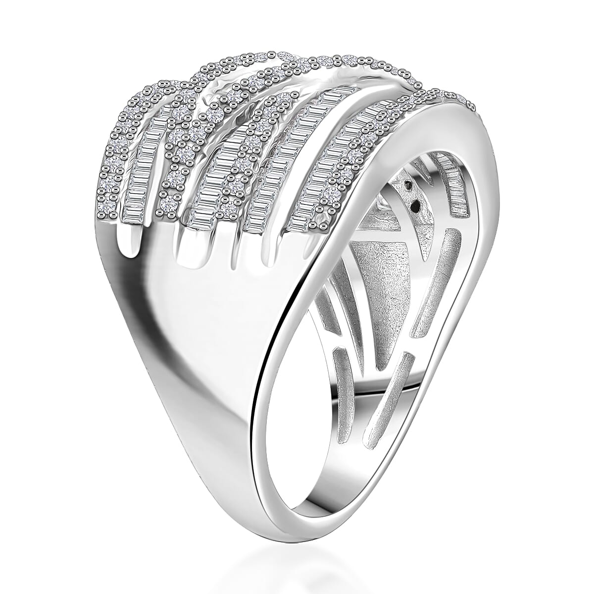 D'Joy Diamond Bridge Over Ring in Rhodium Over Sterling Silver (Size 8.0) 1.00 ctw image number 3