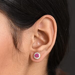 D'Joy AAA Royal Ruby and Diamond 1.75 ctw Stud Earrings in 18K Vermeil Yellow Gold Over Sterling Silver 