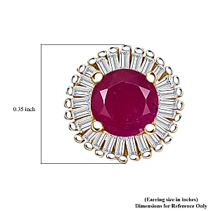 D'Joy AAA Royal Ruby and Diamond 1.75 ctw Stud Earrings in 18K Vermeil Yellow Gold Over Sterling Silver 