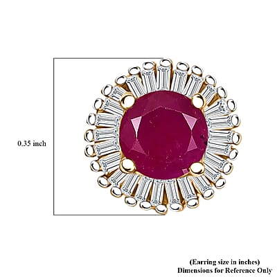 D'Joy AAA Royal Ruby and Diamond 1.75 ctw Stud Earrings in 18K Vermeil Yellow Gold Over Sterling Silver 