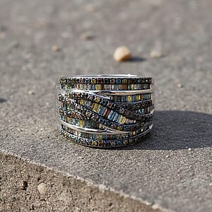 D'Joy Multi Color Diamond Ring in Rhodium Over Sterling Silver 1.00 ctw (Size 10.0)