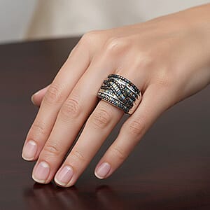 D'Joy Multi Color Diamond Ring in Rhodium Over Sterling Silver 1.00 ctw (Size 10.0)