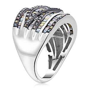 D'Joy Multi Color Diamond Ring in Rhodium Over Sterling Silver 1.00 ctw (Size 10.0)