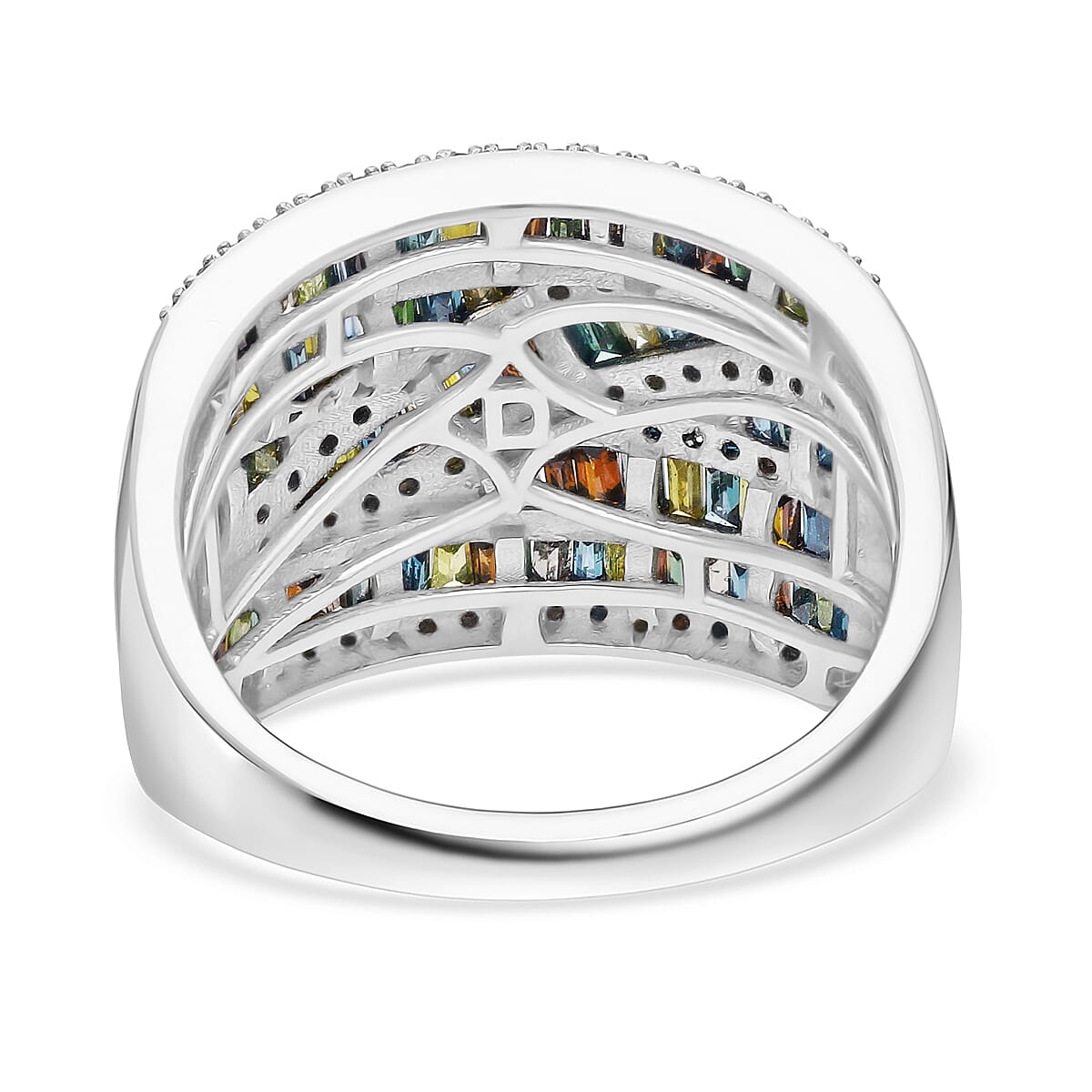 Doorbuster D'Joy Multi Color Diamond 1.00 ctw Infinity Bridge Crossover Ring in Rhodium Over Sterling Silver (Size 10.0) (Del. in 10-12 Days) image number 4