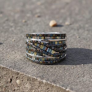 D'Joy Multi Color Diamond Ring in Rhodium Over Sterling Silver 1.00 ctw (Size 6.0)