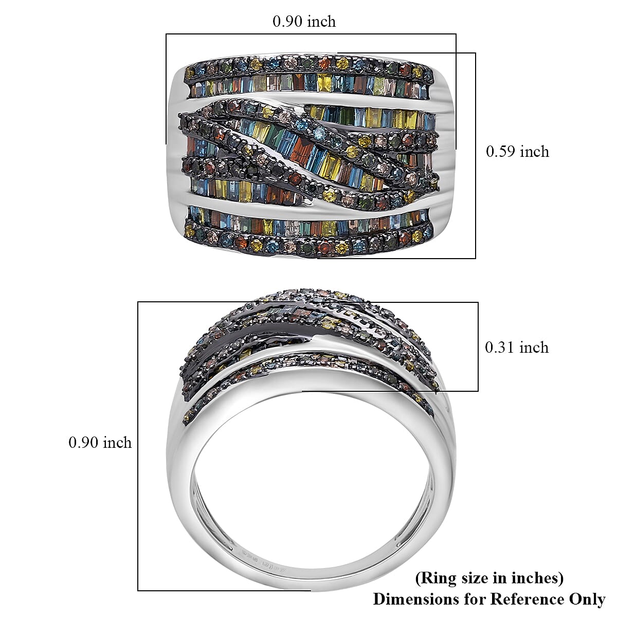 D'Joy Multi Color Diamond Ring in Rhodium Over Sterling Silver 1.00 ctw (Size 7.0)